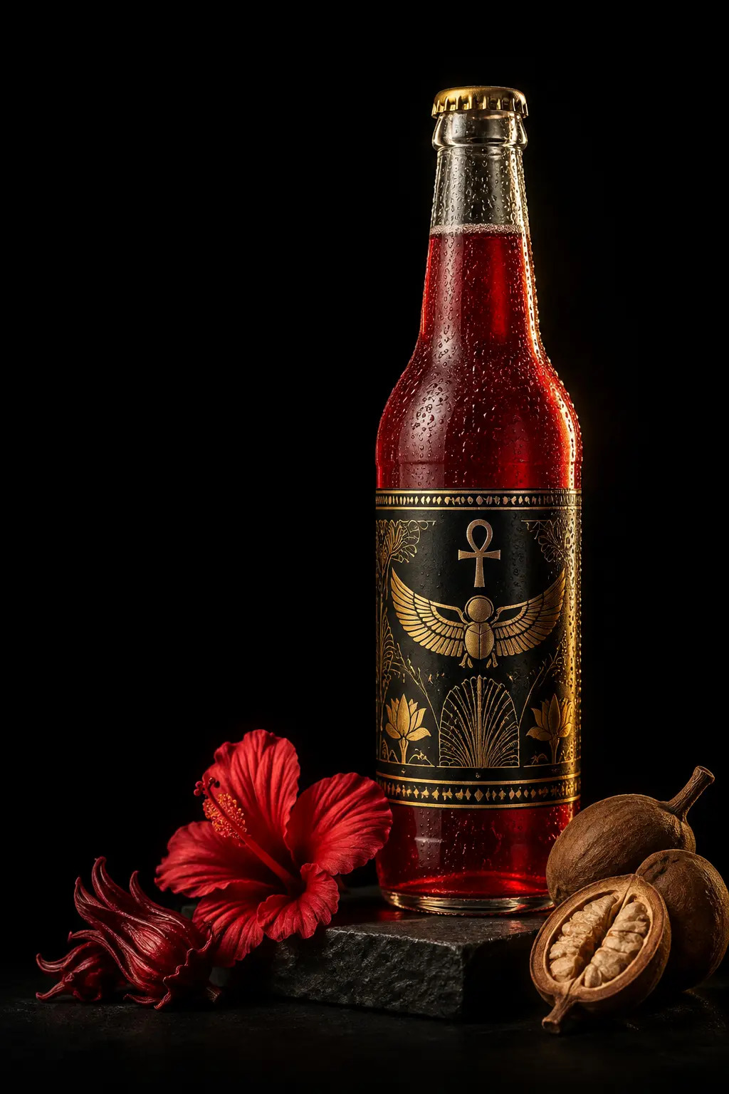 Bouteille Kemet Hibiscus Original sur un socle sombre
